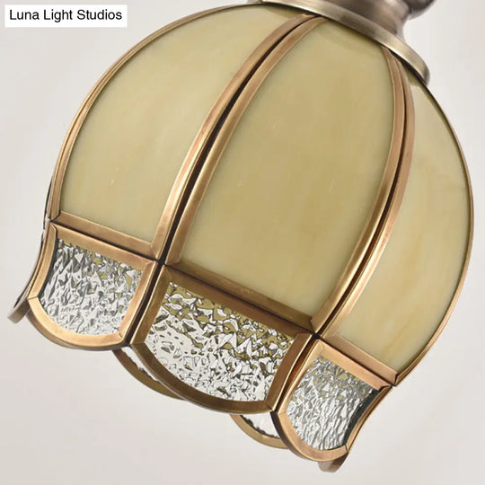 Vintage Clear/Beige Glass Dome Pendant Lamp - Nickel Head Stairway Ceiling Light