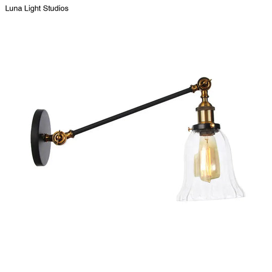 Vintage Clear Glass Bell Sconce With Arm - Black/Bronze/Brass 1-Light Wall Lighting Fixture 8/12