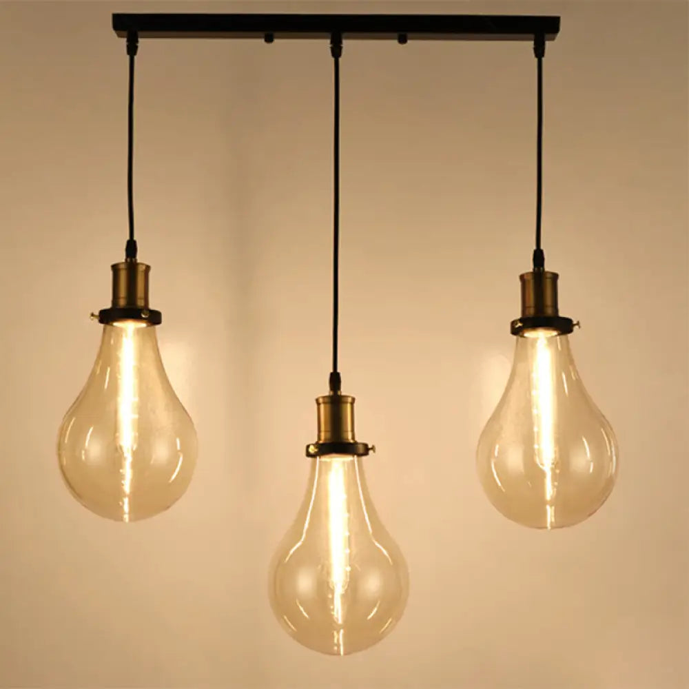 Vintage Clear Glass Brass Pendant Light Fixture - Elegant 3-Light Hanging Lamp For Dining Room