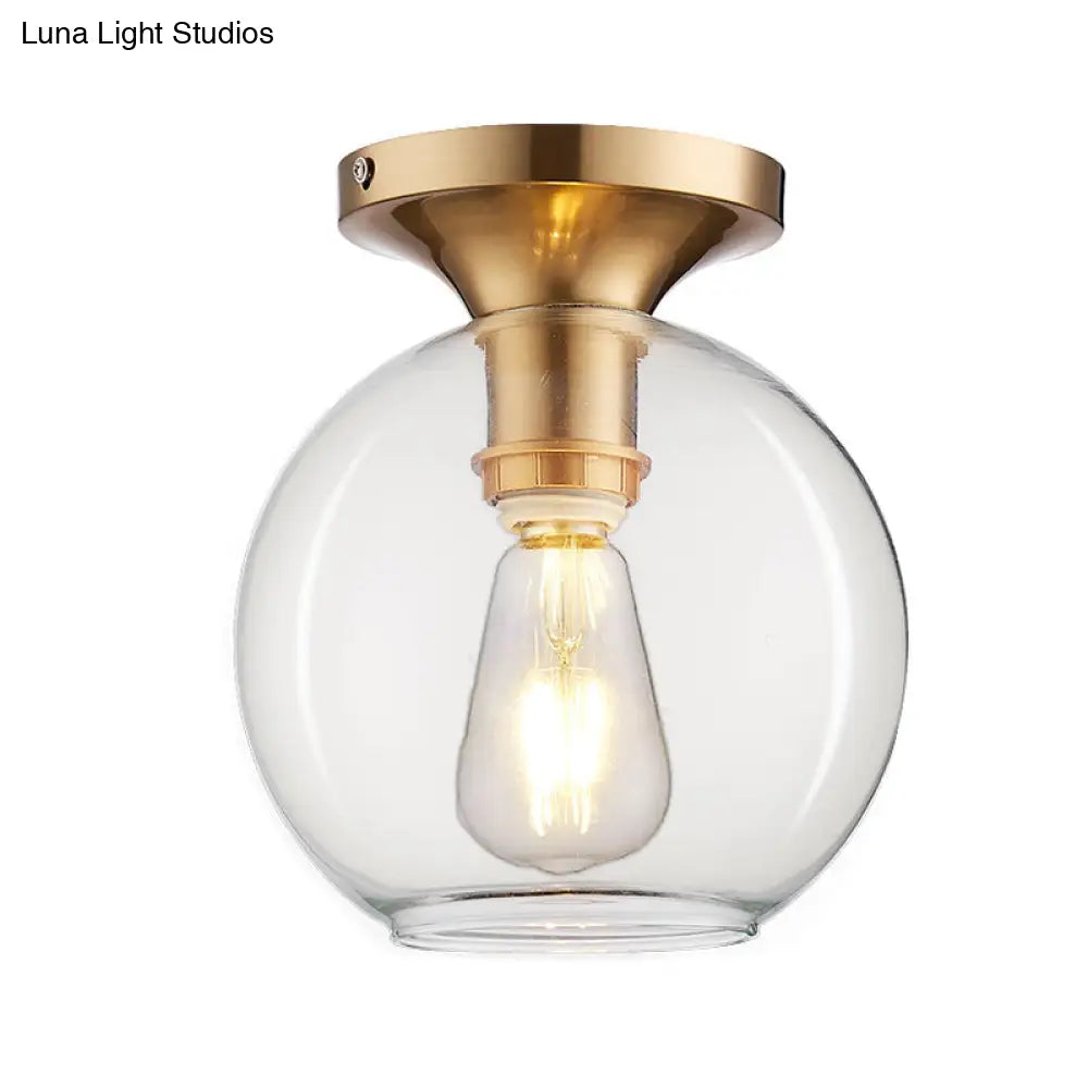 Vintage Clear Glass Sphere Ceiling Mounted Light 1-Bulb Flush Lamp For Foyer