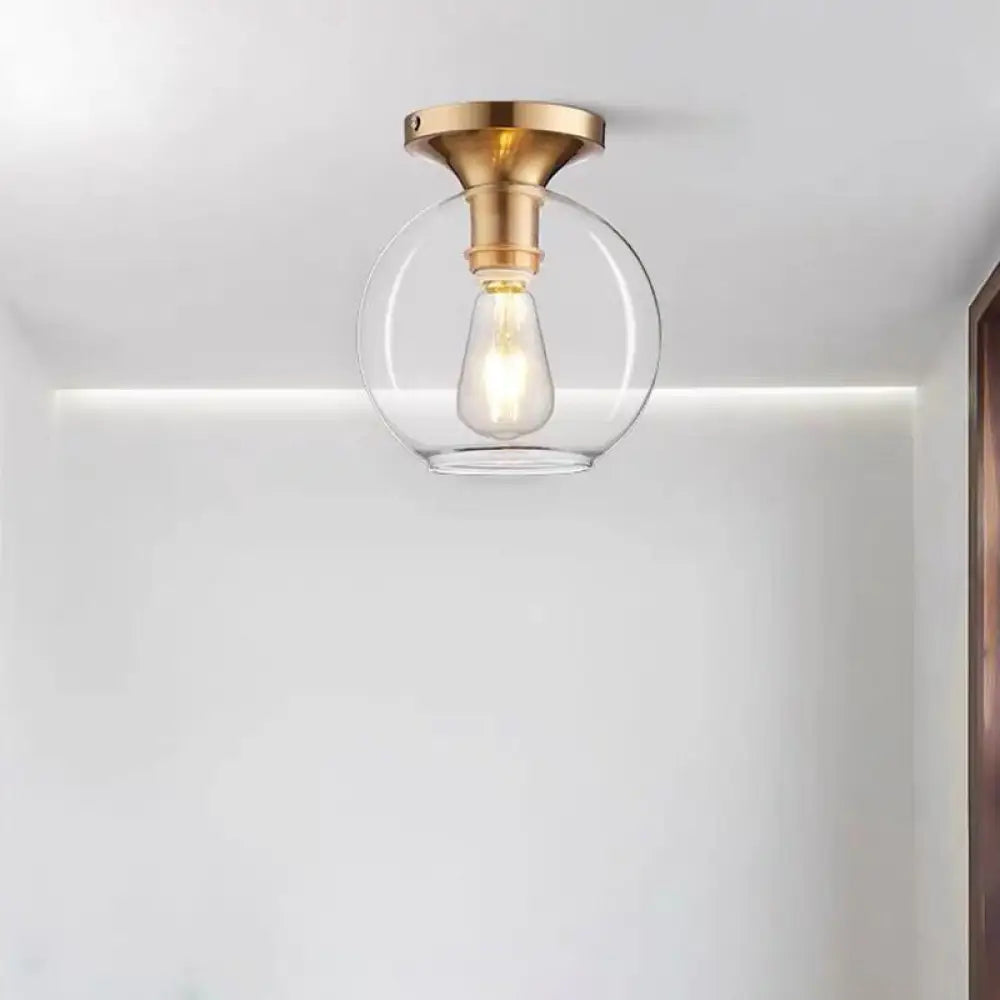 Vintage Clear Glass Sphere Ceiling Mounted Light – 1-Bulb Flush Lamp For Foyer