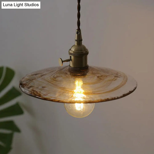 Vintage Single-Bulb Cognac Glass Cone Shade Pendant Lamp For Restaurant Lighting