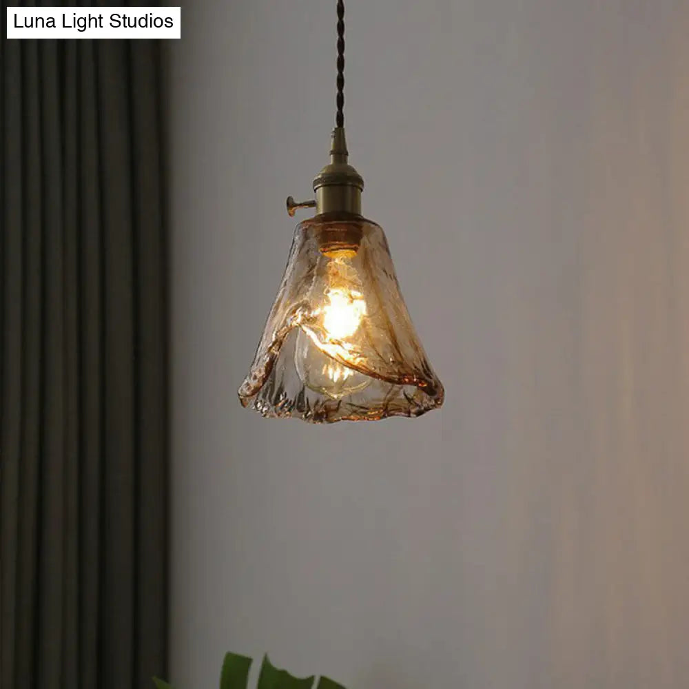 Vintage Cognac Glass Hanging Lamp Pendant For Dining Room Lighting