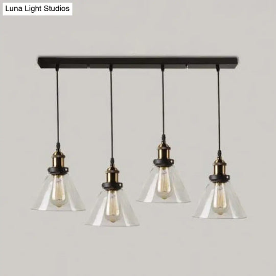 Vintage Cone Clear Glass Multi-Pendant Light Fixture - 3/4/5-Light Option Elegant Black Finish 4 /