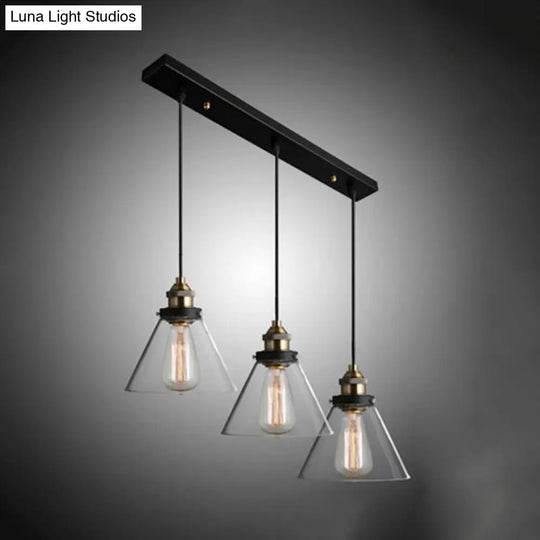 Vintage Cone Clear Glass Multi-Pendant Light Fixture - 3/4/5-Light Option Elegant Black Finish 3 /