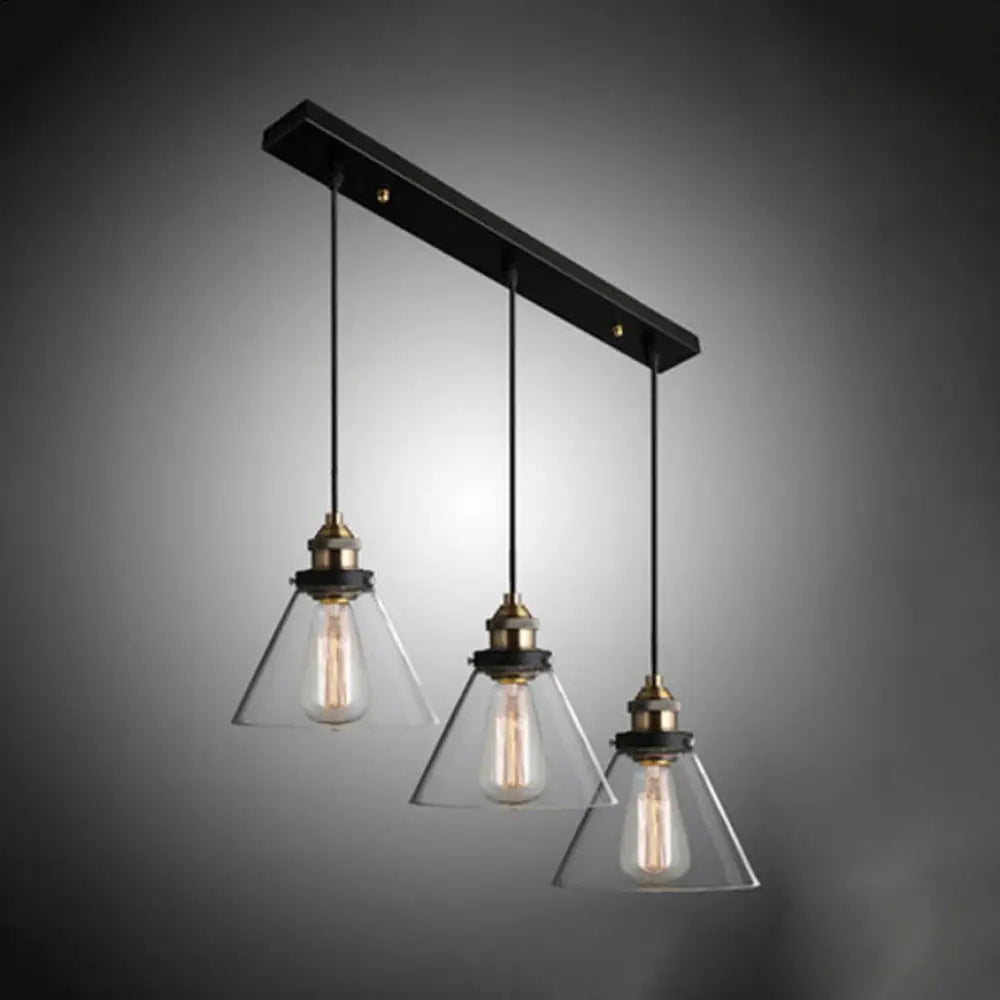 Vintage Cone Clear Glass Multi Pendant Light Fixture: 3/4/5-Light Hanging Lamp In Black 3 /