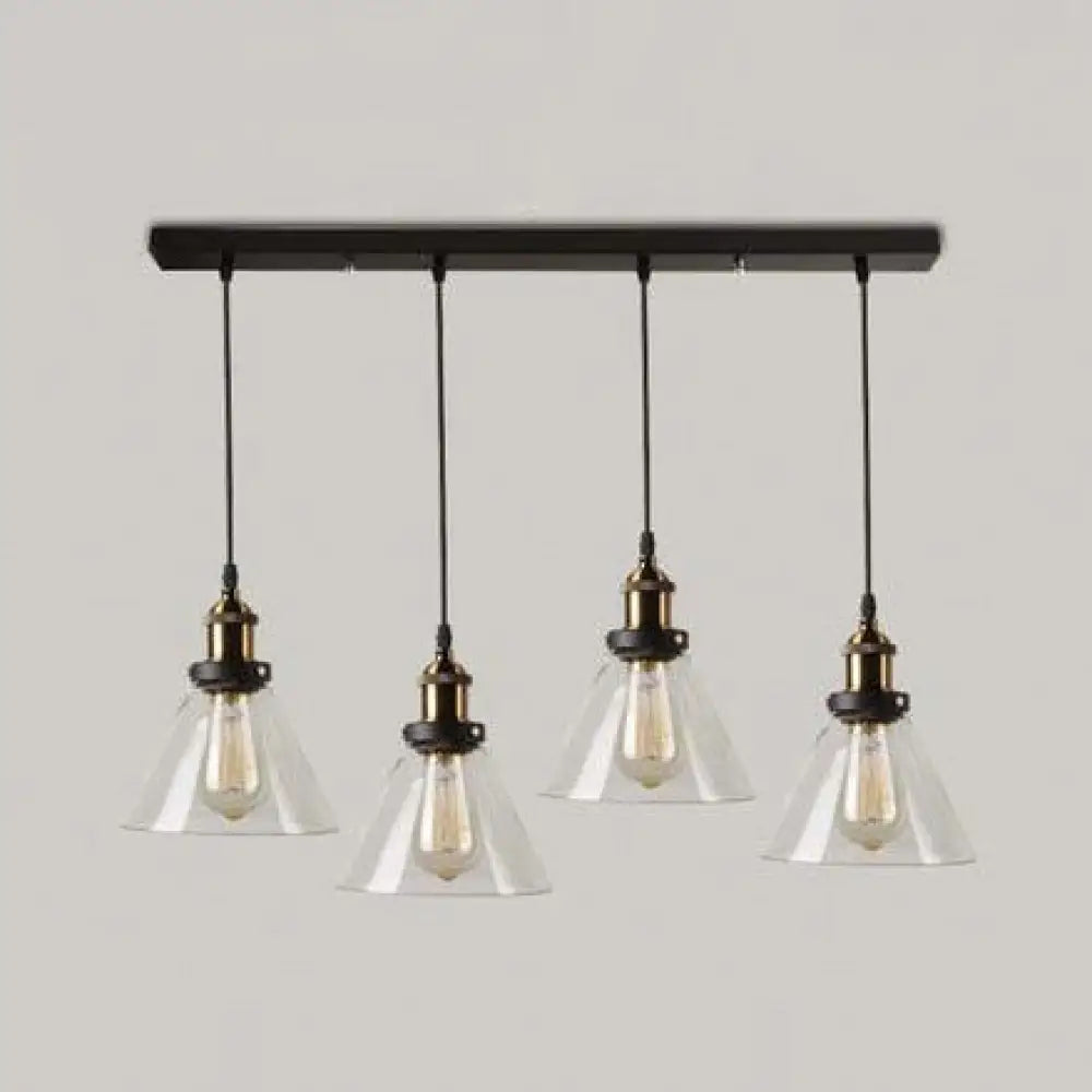 Vintage Cone Clear Glass Multi Pendant Light Fixture: 3/4/5-Light Hanging Lamp In Black 4 /