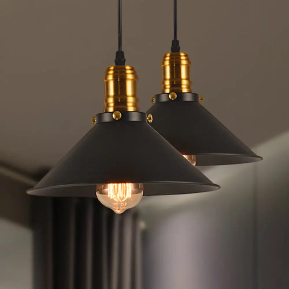 Vintage Cone Metal Ceiling Pendant Light - 1/2/3-Pack Black Stylish Design 10’/12’/14’ Width / 10’ 2