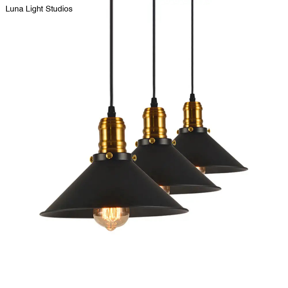 Vintage Cone Metal Ceiling Pendant Light - 1/2/3-Pack Black Stylish Design 10’/12’/14’ Width