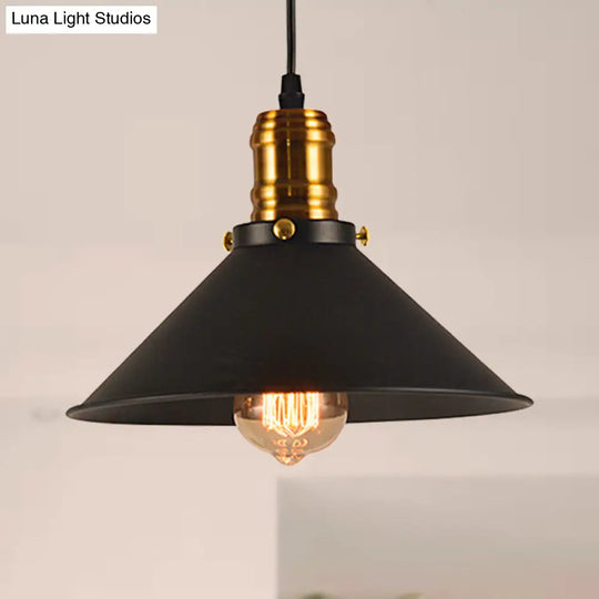 Vintage Cone Metal Ceiling Pendant - 1/2/3-Pack Stylish 1 Light Black 10/12/14 Width For Dining Room