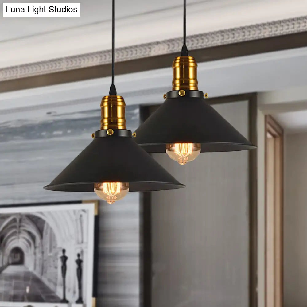 Vintage Cone Metal Ceiling Pendant - 1/2/3-Pack Stylish 1 Light Black 10/12/14 Width For Dining Room