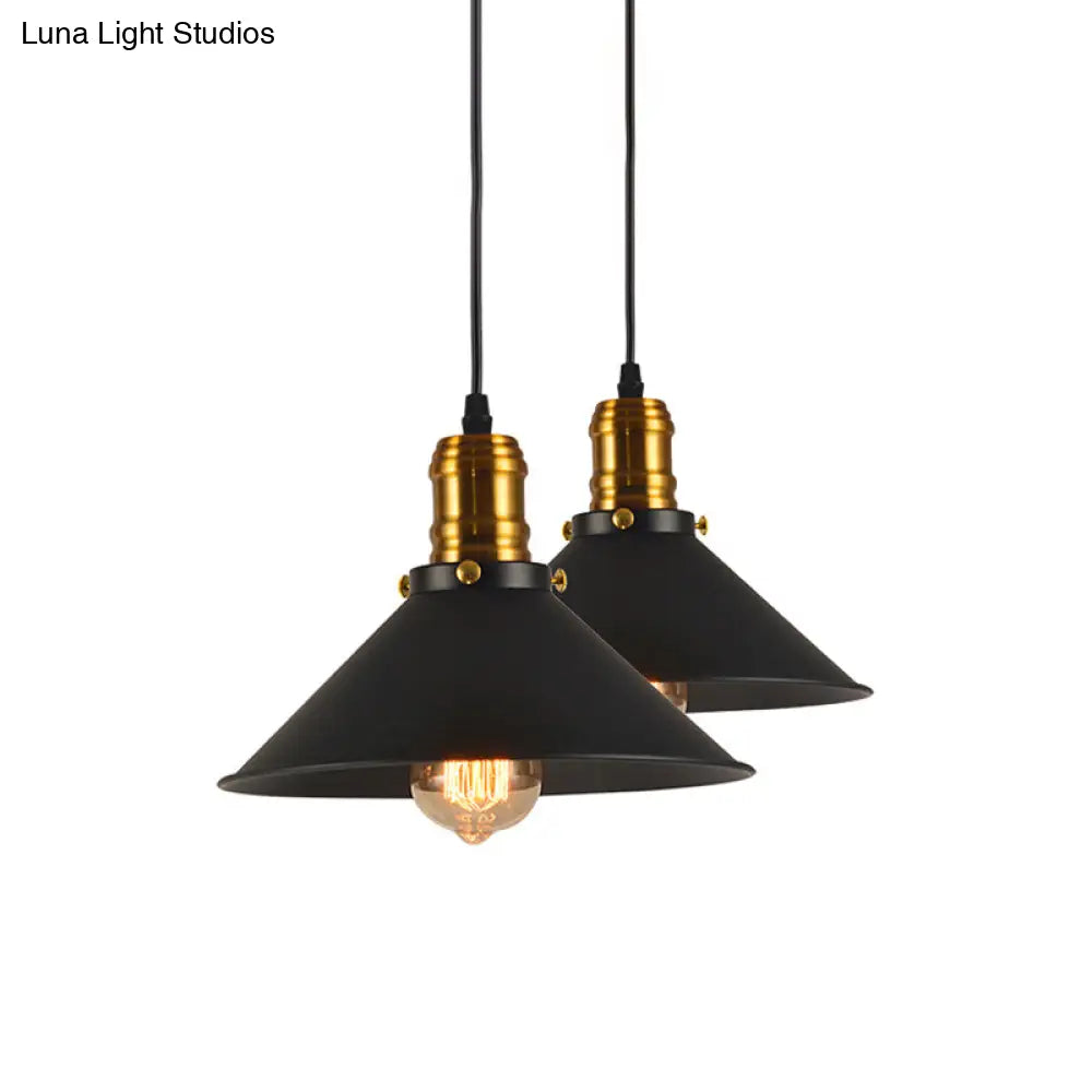 Vintage Cone Metal Ceiling Pendant Light - 1/2/3-Pack Black Stylish Design 10’/12’/14’ Width