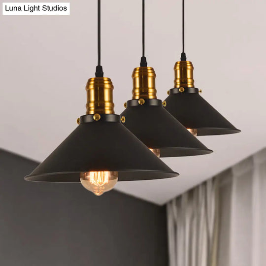 Vintage Cone Metal Ceiling Pendant Light - 1/2/3-Pack Black Stylish Design 10’/12’/14’ Width