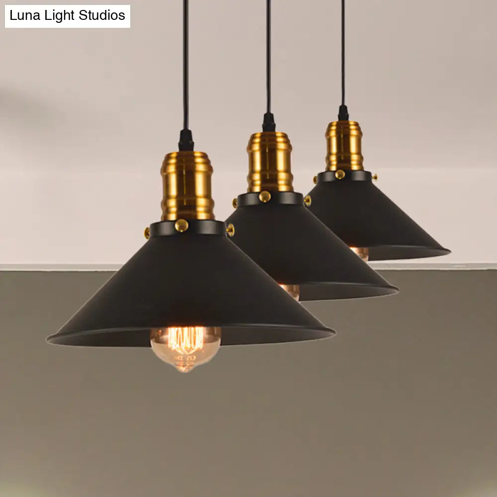 Vintage Cone Metal Ceiling Pendant - 1/2/3-Pack Stylish 1 Light Black 10/12/14 Width For Dining Room