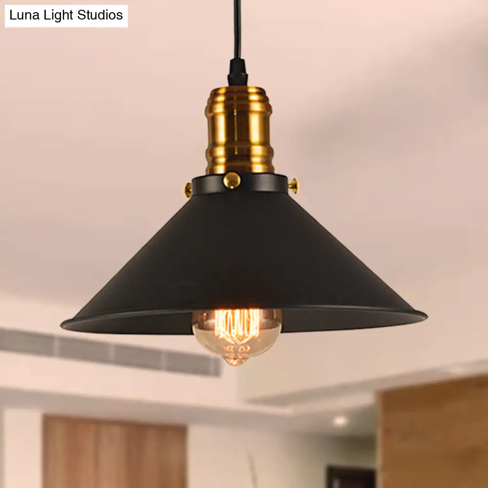 Vintage Cone Metal Ceiling Pendant - 1/2/3-Pack Stylish 1 Light Black 10/12/14 Width For Dining Room