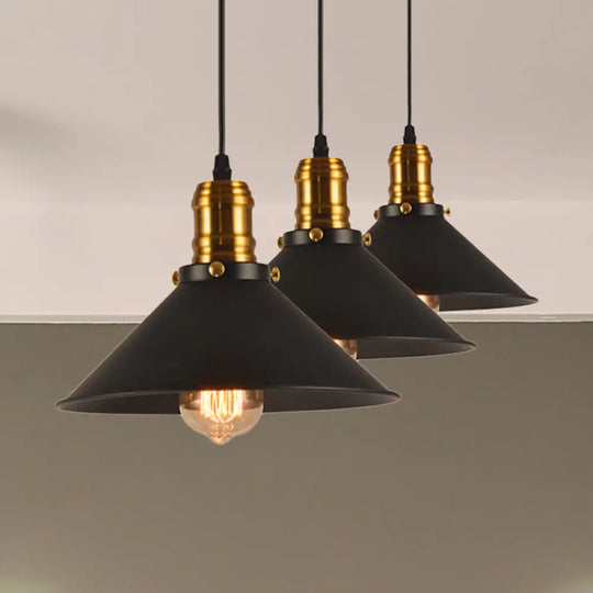 Vintage Cone Metal Ceiling Pendant Light - 1/2/3-Pack Black Stylish Design 10’/12’/14’ Width / 10’ 3