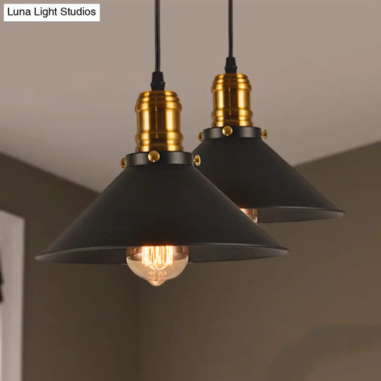 Vintage Cone Metal Ceiling Pendant - 1/2/3-Pack Stylish 1 Light Black 10/12/14 Width For Dining Room