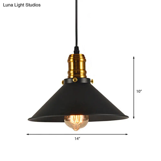 Vintage Cone Metal Ceiling Pendant - 1/2/3-Pack Stylish 1 Light Black 10/12/14 Width For Dining Room