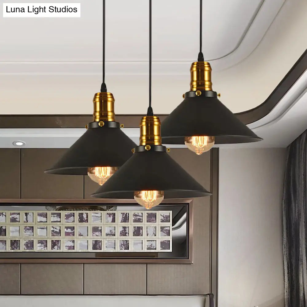 Vintage Cone Metal Ceiling Pendant Light - 1/2/3-Pack Black Stylish Design 10’/12’/14’ Width