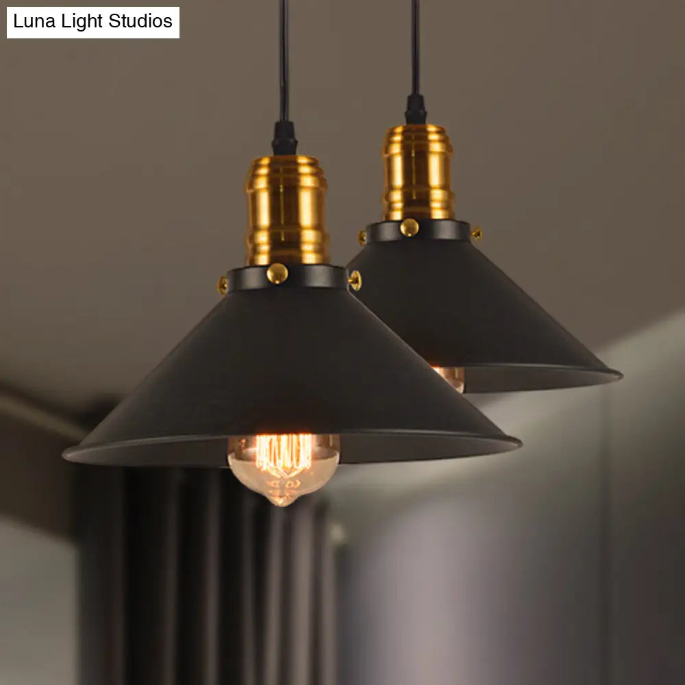 Vintage Cone Metal Ceiling Pendant - 1/2/3-Pack Stylish 1 Light Black 10/12/14 Width For Dining Room