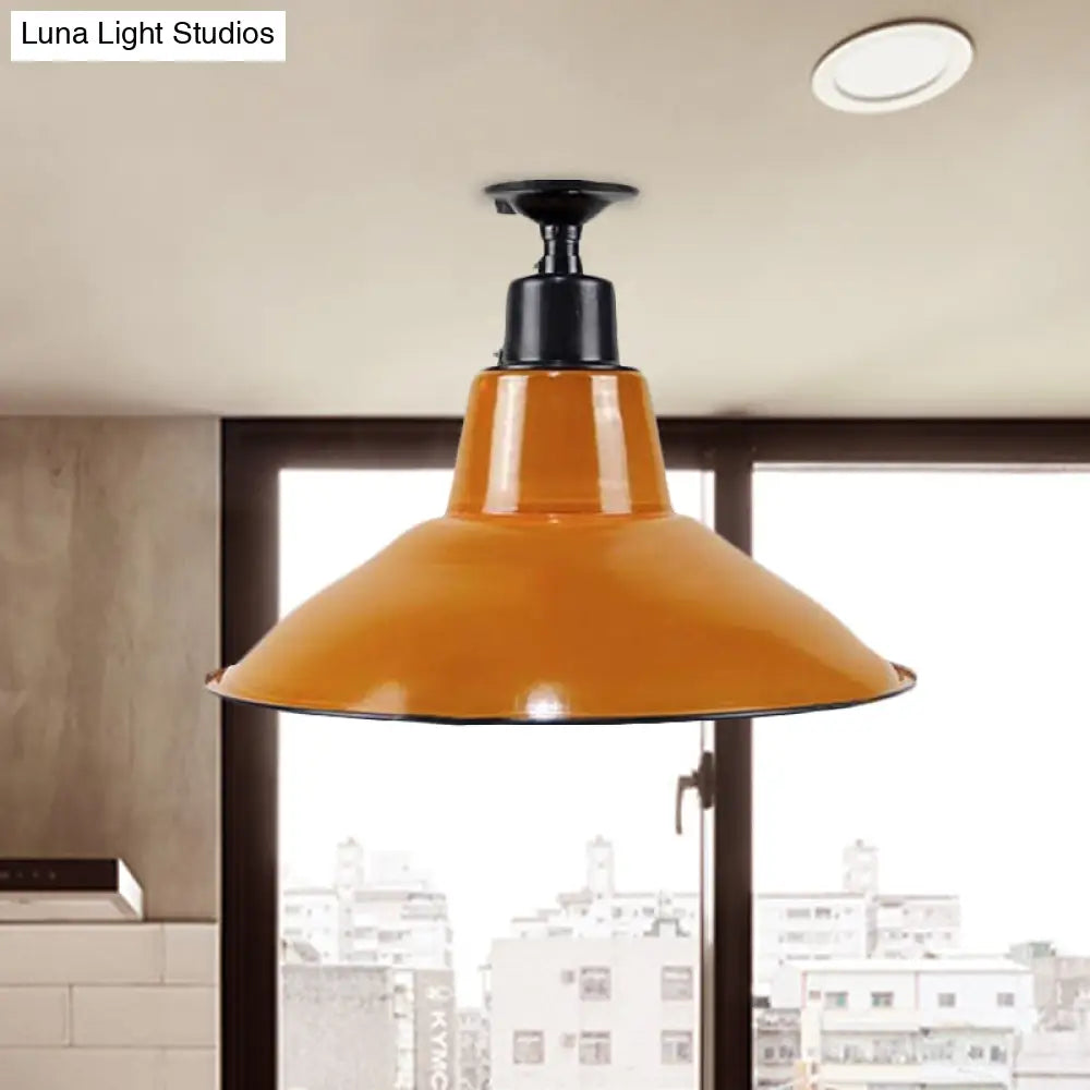 Vintage Cone Semi Flush Mount Ceiling Light In Orange - Perfect For Balcony