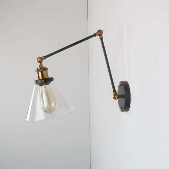 Vintage Cone Wall Light - Clear Glass Mounted Lamp With Long Arm