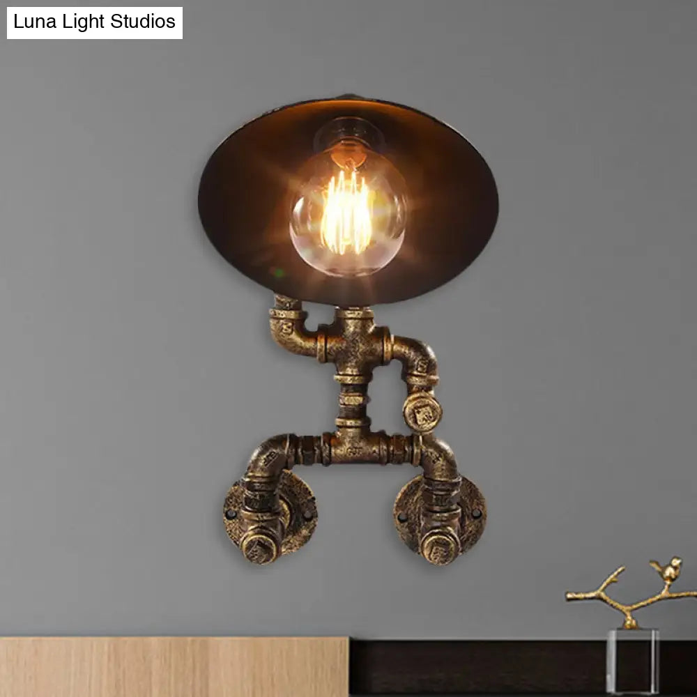 Vintage Cone Wall Sconce With Robot Design & Brass Finish - 1 Head Wrought Iron Lamp