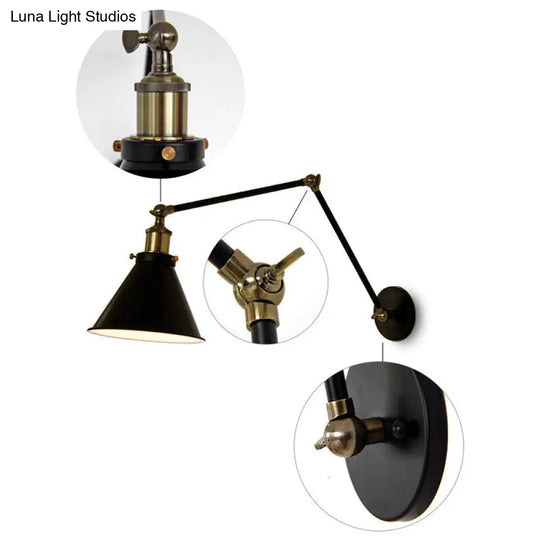 Vintage Conical Reading Wall Lamp With Flexible Swing Arm