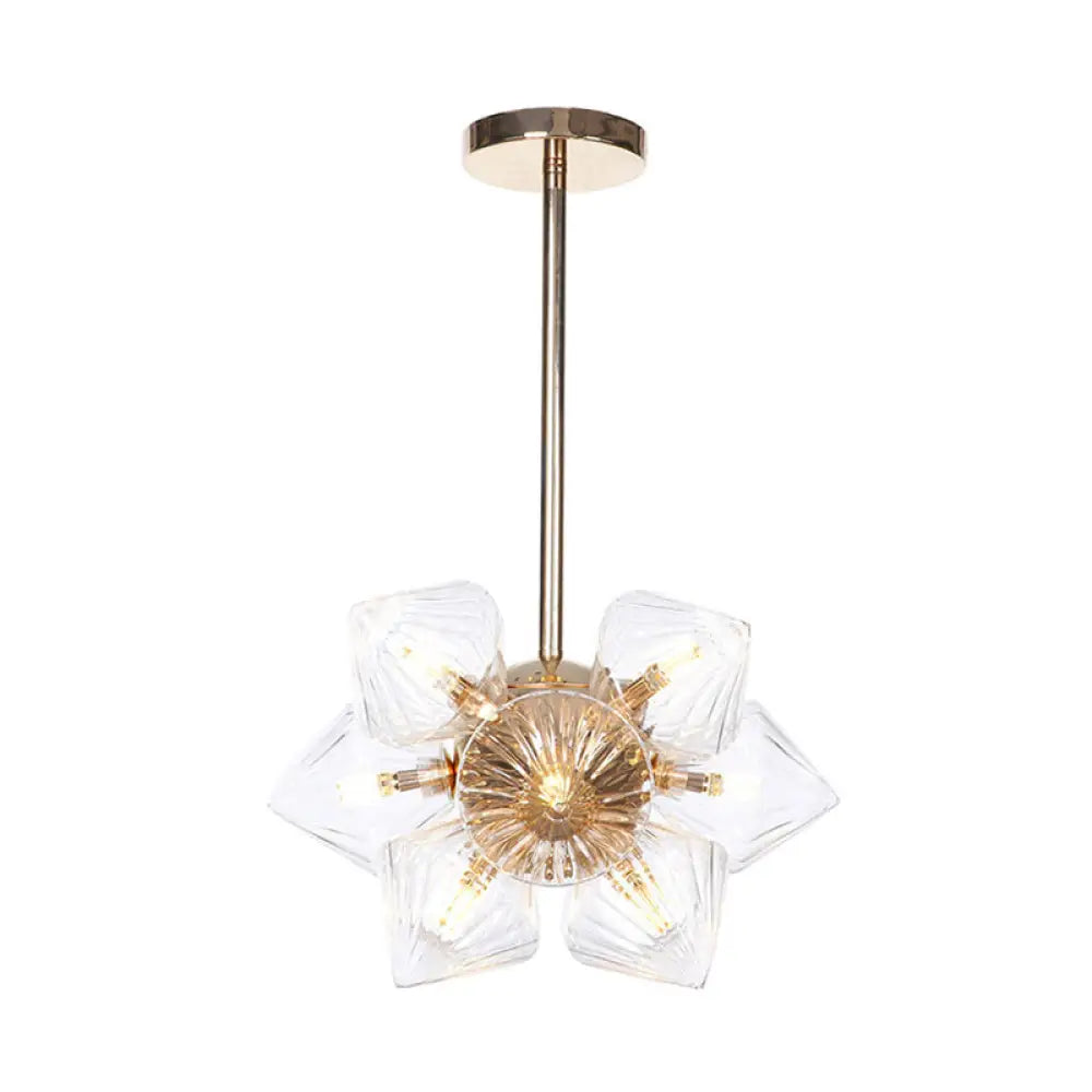 Vintage Copper Prism Semi - Mount Ceiling Light Fixture With Clear/Amber Glass - 9/12 Lights For