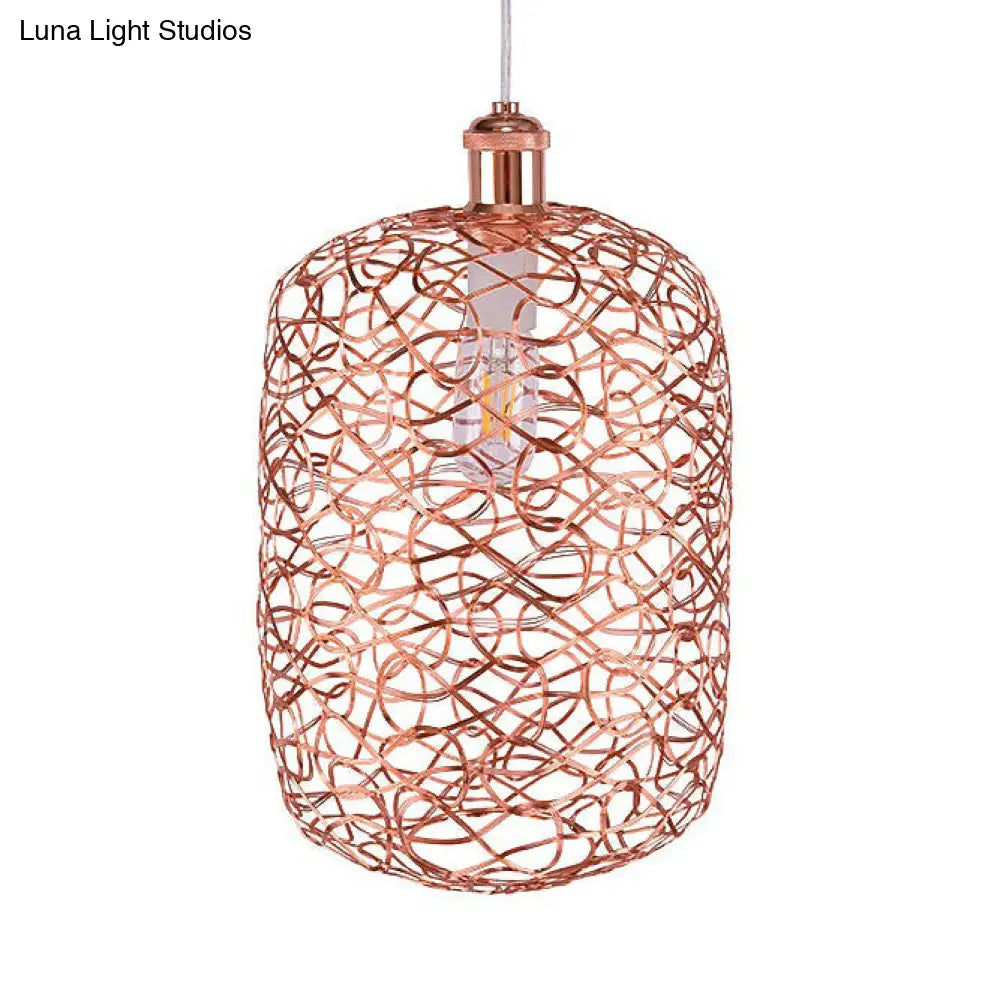 Vintage Copper Wire Guard Pendant Light With Shade - Metal 1-Light Living Room Hanging Lamp / A