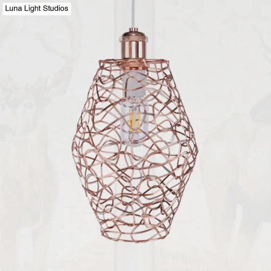 Vintage Copper Wire Guard Pendant Light - Industrial Metal Shade 1 Living Room Hanging Lamp