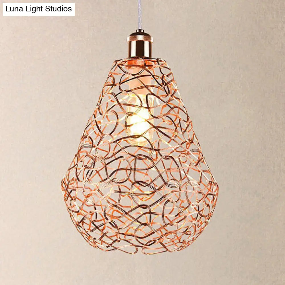 Vintage Copper Wire Guard Pendant Light With Shade - Metal 1-Light Living Room Hanging Lamp / C