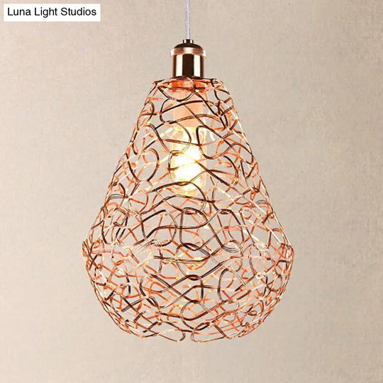 Vintage Copper Wire Guard Pendant Light With Shade - Metal 1-Light Living Room Hanging Lamp / C