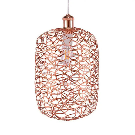 Vintage Copper Wire Guard Pendant Light - Industrial Metal Shade 1 Living Room Hanging Lamp / A