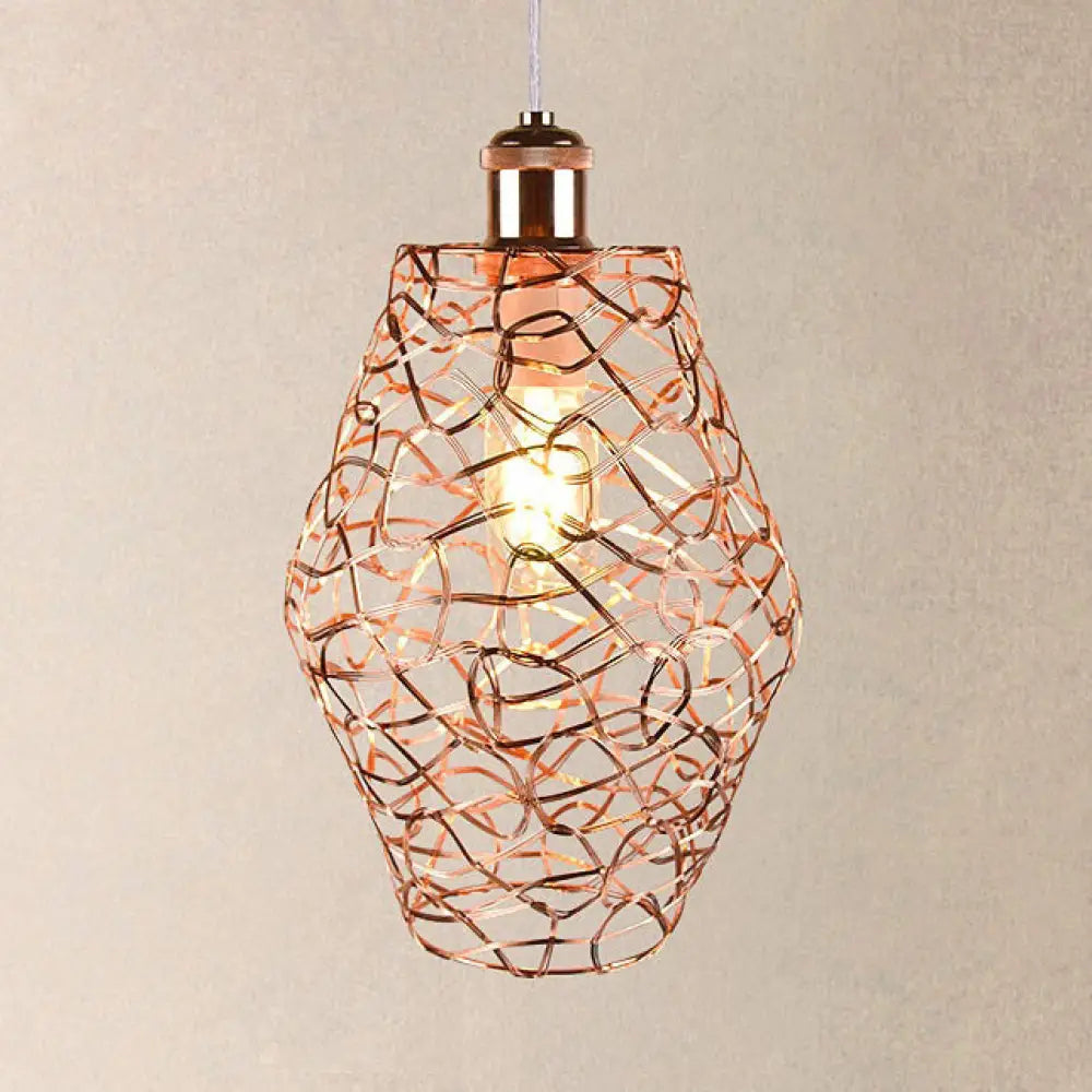 Vintage Copper Wire Guard Pendant Light - Industrial Metal Shade 1 Living Room Hanging Lamp / B