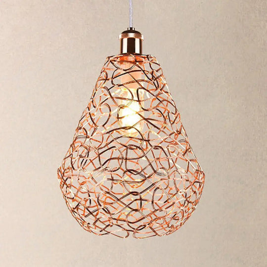 Vintage Copper Wire Guard Pendant Light - Industrial Metal Shade 1 Living Room Hanging Lamp / C
