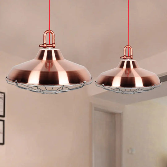 Vintage Covered Cage Hanging Ceiling Light - Metal Pendant In White/Copper/Red Brown Copper
