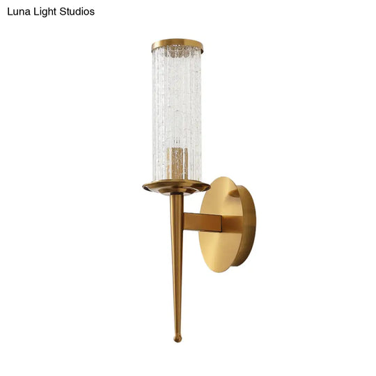 Vintage Crackle Glass Gold Wall Sconce With Metal Straight Arm - 1/2 Head Cylinder Light Fixture