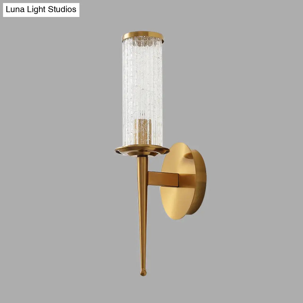 Vintage Crackle Glass Gold Wall Sconce With Metal Straight Arm - 1/2 Head Cylinder Light Fixture