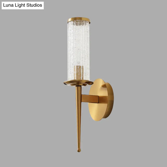 Vintage Crackle Glass Gold Wall Sconce With Metal Straight Arm - 1/2 Head Cylinder Light Fixture