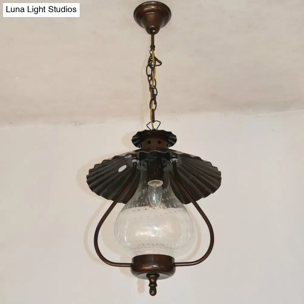 Vintage Crackle Glass Lantern Pendant Light - Clear 1-Light Ceiling Hanging Fixture