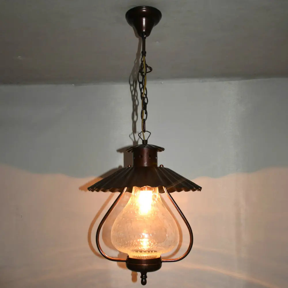 Vintage Crackle Glass Lantern Pendant Light - Clear 1-Light Ceiling Hanging Fixture