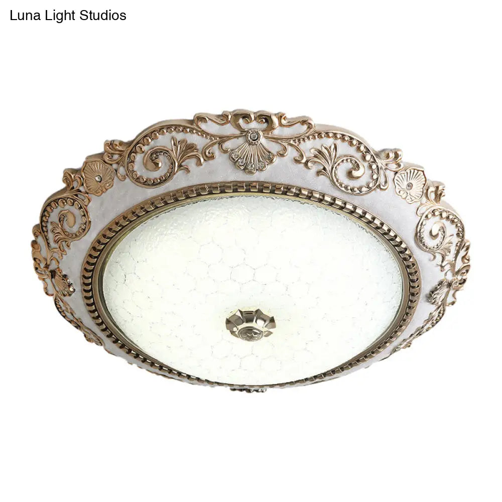 Vintage Cream Glass Dome Flush Mount Lamp - White Led Lighting Fixture 16’/18’/21.5’ Wide