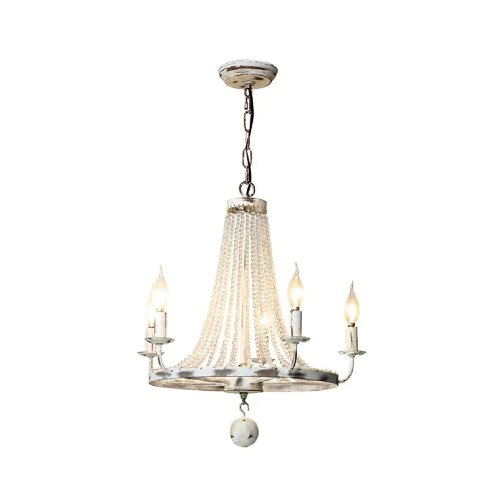 Vintage Crystal Bead Candelabra Chandelier Pendant Light 5 / Distressed White