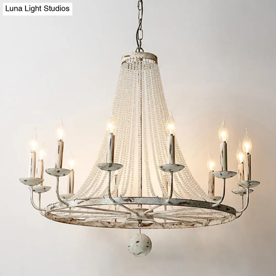 Vintage Crystal Bead Candelabra Chandelier Pendant Light