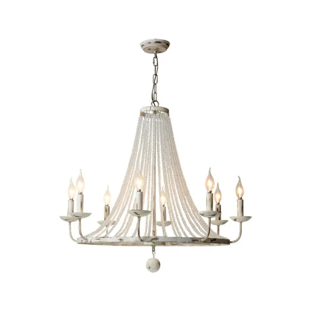 Vintage Crystal Bead Candelabra Chandelier Pendant Light 8 / Distressed White