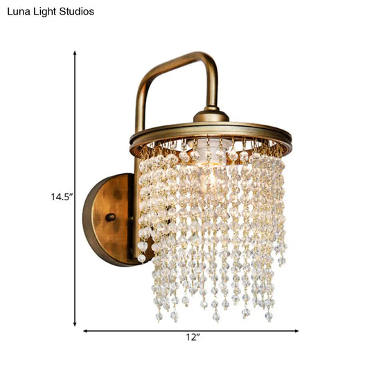 Vintage Crystal Bead/Stick Drum Wall Light - Antique Brass Sconce (1/2 Lights)