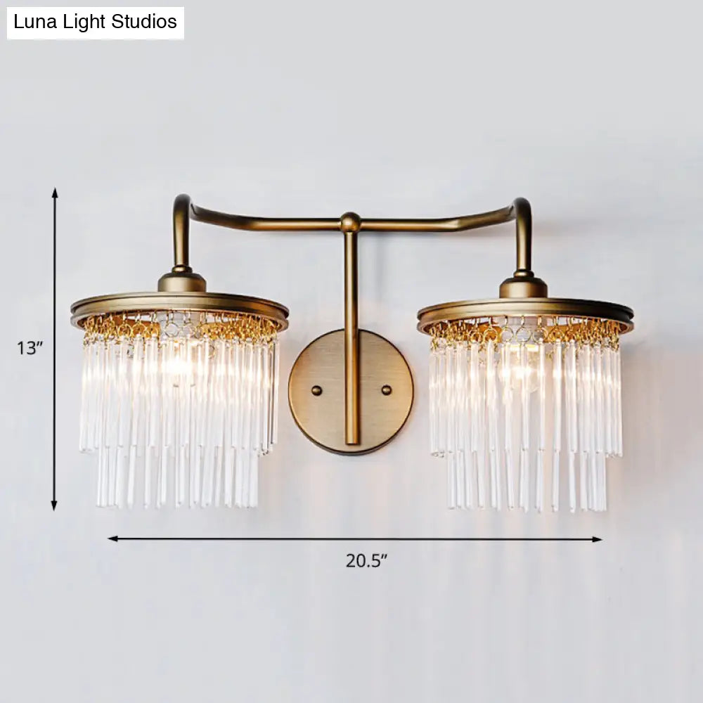 Vintage Crystal Bead/Stick Drum Wall Light - Antique Brass Sconce (1/2 Lights)