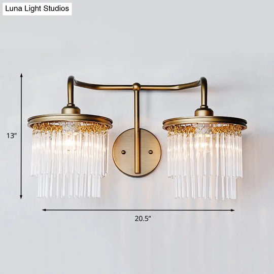 Vintage Crystal Bead/Stick Drum Wall Light - Antique Brass Sconce (1/2 Lights)