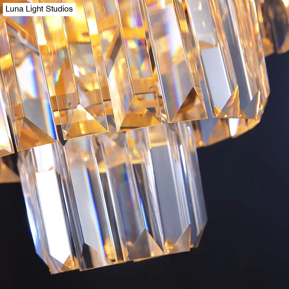 Vintage Crystal Block Flush Mount Lamp - 16/19.5 Dia 5/6 Heads Gold Finish